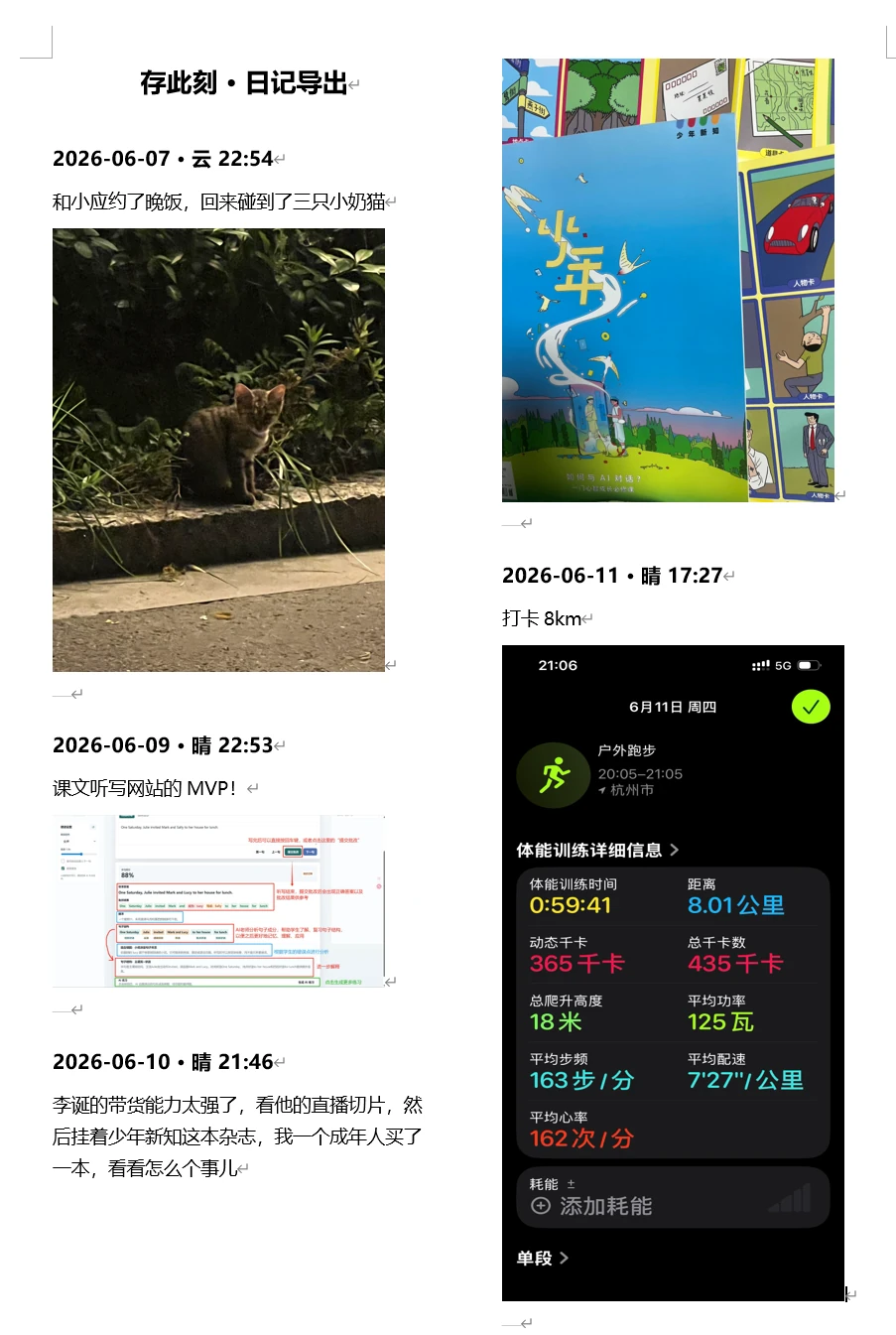 存此刻小程序的 Word 日记导出效果
